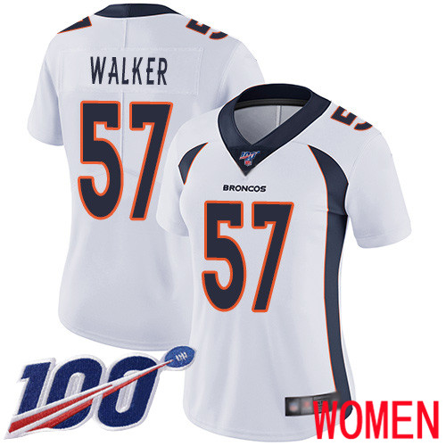 Women Denver Broncos 57 Demarcus Walker White Vapor Untouchable Limited Player 100th Season Football NFL Jersey
